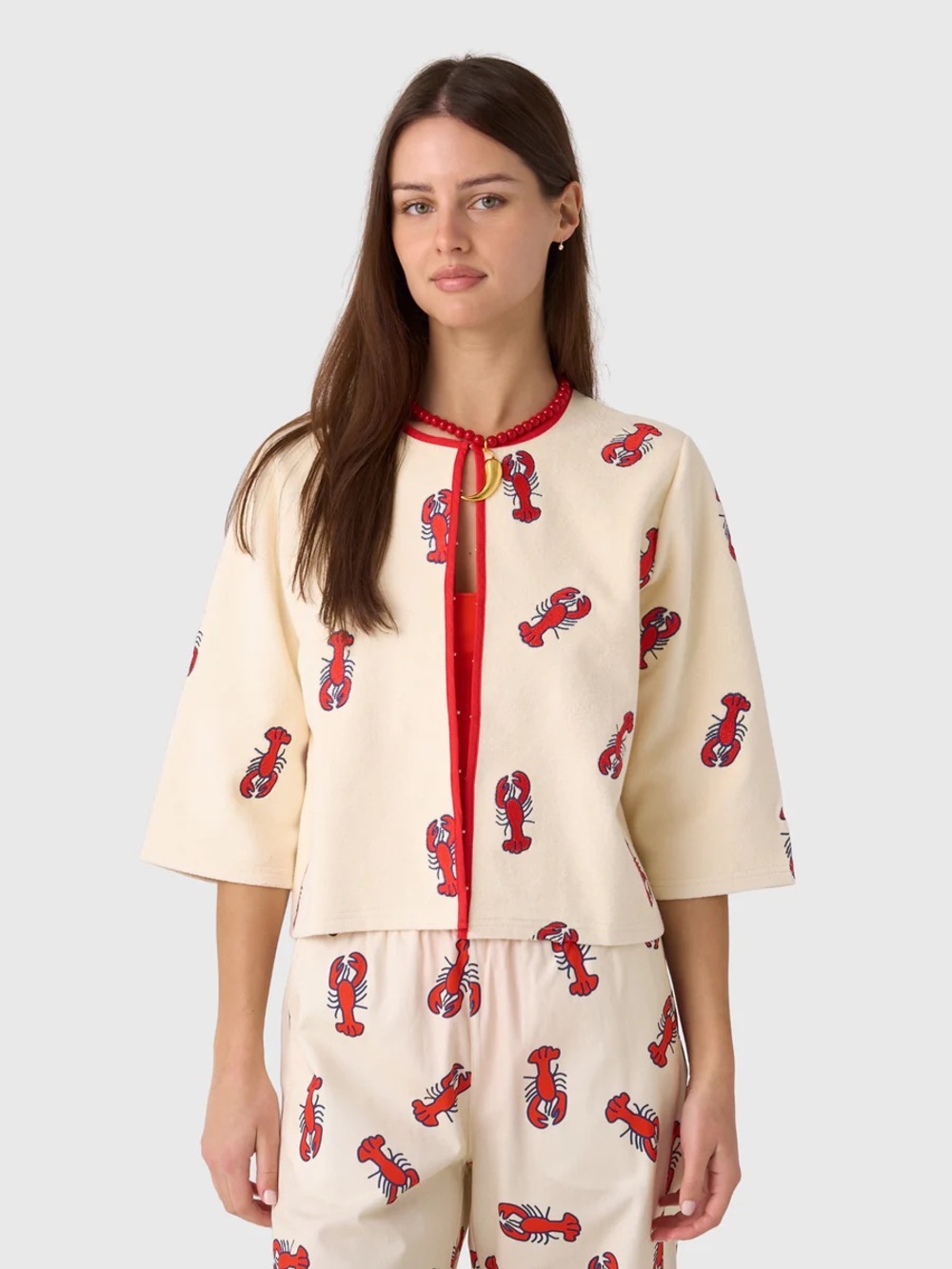Cadets Lobster Print Cropped Cardigan Top